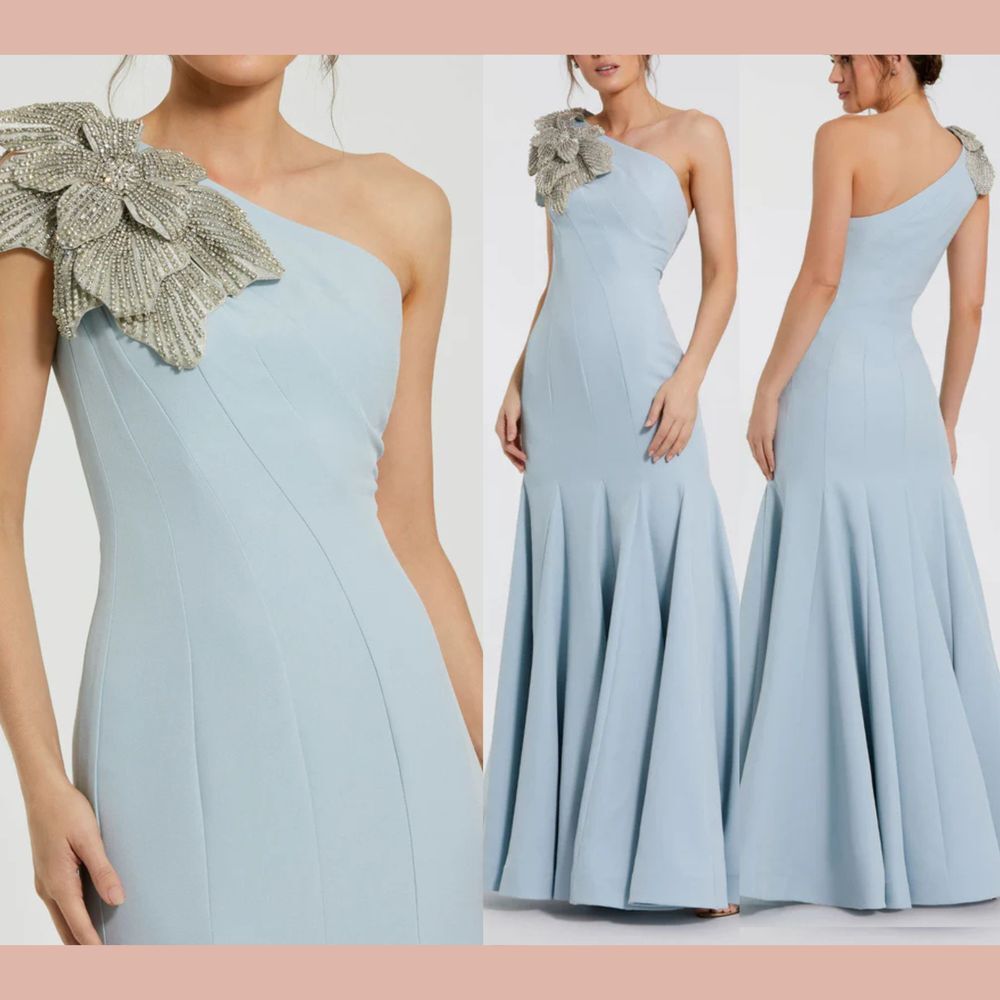NWT MAC DUGGAL [ 12 ] 11810 Crepe One Shoulder Gown w/ Flower Powder Blue‎